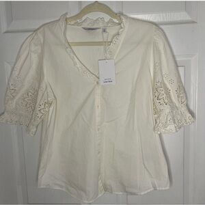 Paris Atelier White Eyelet Puff Sleeve Blouse – Size 12 – NWT